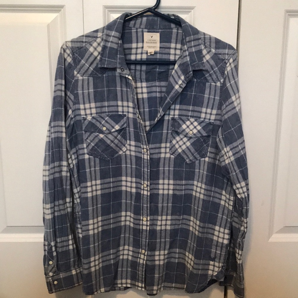 American Eagle Vintage Blue & White Button Down